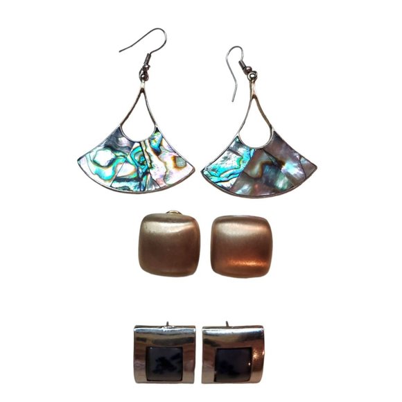 Vintage 3 Pair Earring Lot, Brushed Gold, Abalone, Lia Sophia Pierced Ears - Picture 1 of 4